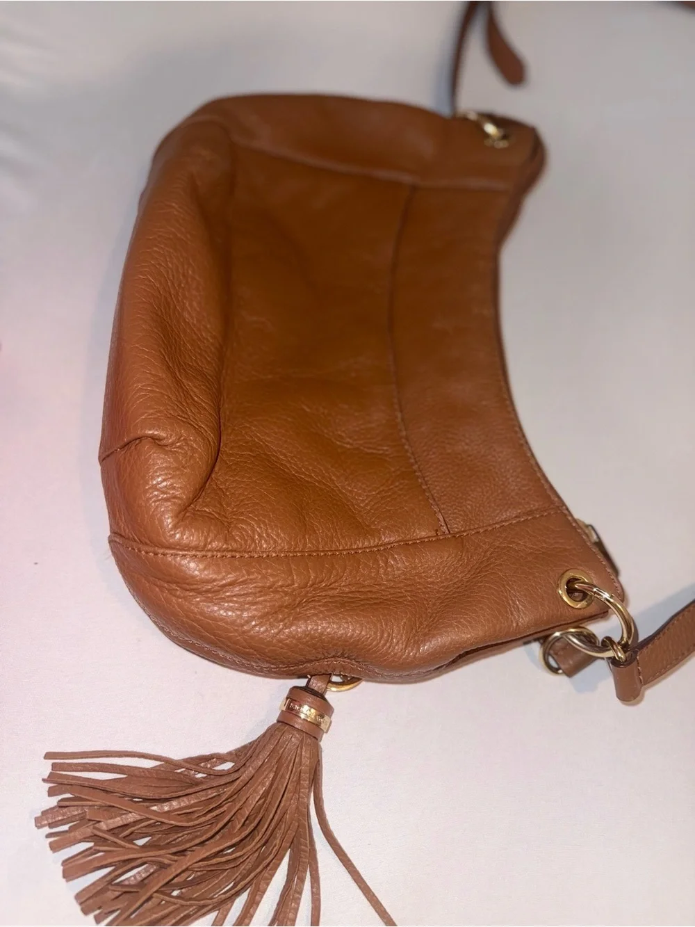 Micheal Kors Y2K Women Brown Leather Crossbody Bag Purse with Tassel
